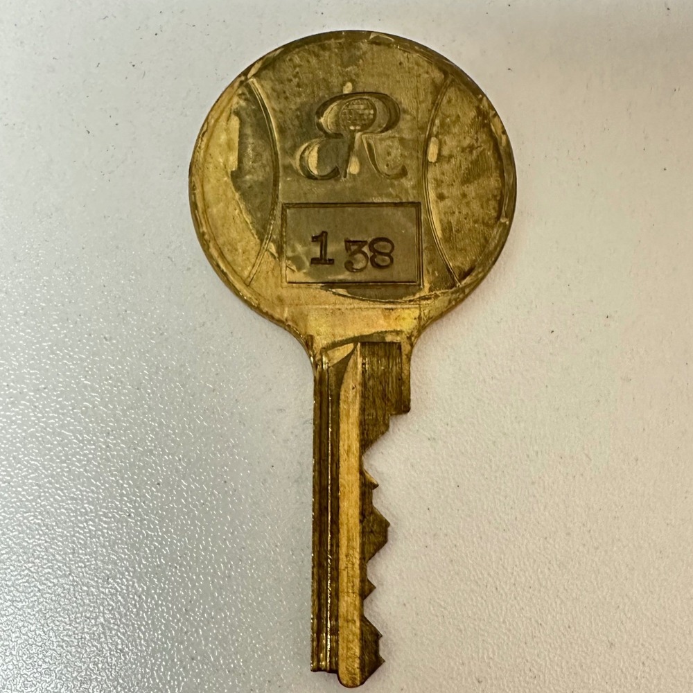 Vintage Brass Tennis Racket Locker Key Number 138 Sports Club Memorabilia